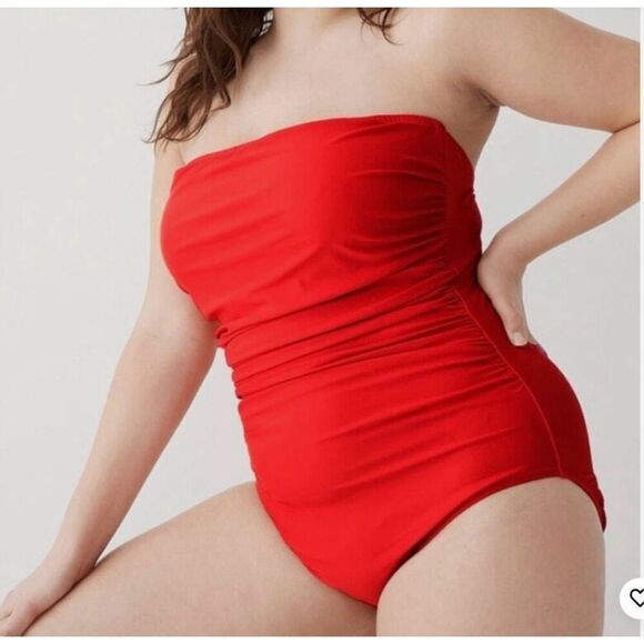 J. Crew Venetian Red BC115 Gemma Ruched Bandeau One Piece Swimsuit Size 20 NWT - Picture 1 of 6